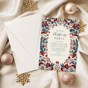 Invitación Navidad de Bayas Rojas y Pino Azul