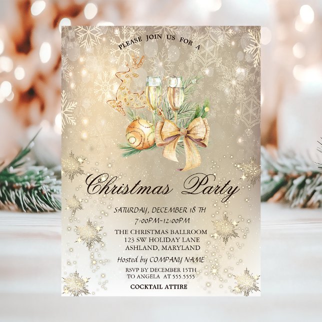 Invitación Navidad de bolas, renos, Fiesta de copos de nieve  (Subido por el creador)