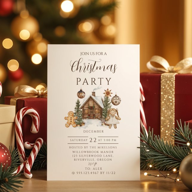 Invitación Navidad de Cabaña de Pan de Jengibre Rústica (Subido por el creador)