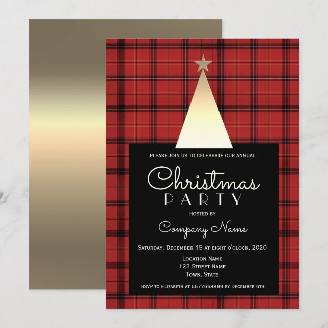Invitación Navidad de Cuadro Escocés Búfalo Rojo (Anverso / Reverso)