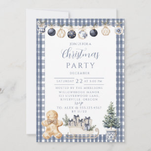 Invitación Navidad de Jengibre a Cuadros Azules