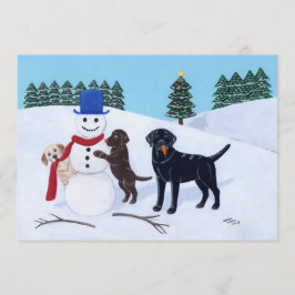 Invitación Navidad de Labrador con el muñeco de nieve