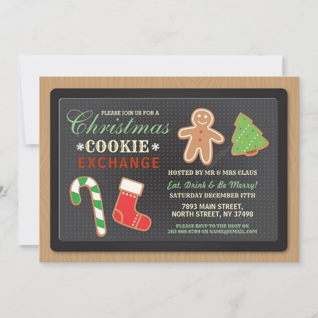 Invitación Navidad de madera del fiesta del intercambio de la (Anverso)