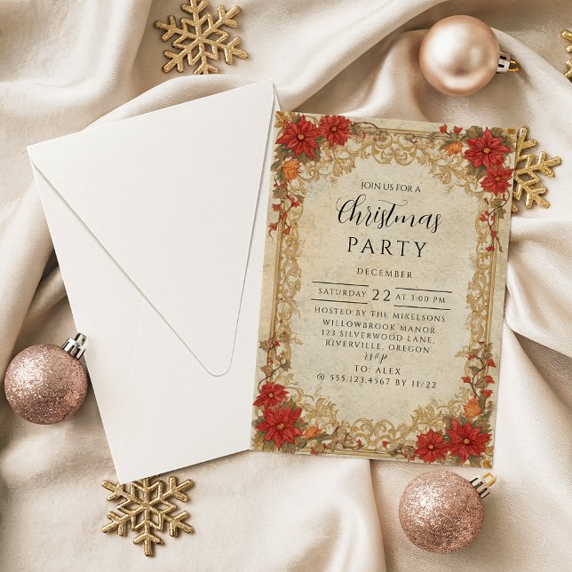 Invitación Navidad de Poinsettia Dorada (Subido por el creador)