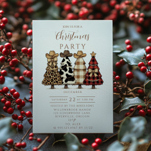 Invitación Navidad de vaquera occidental de cuadros y leopard
