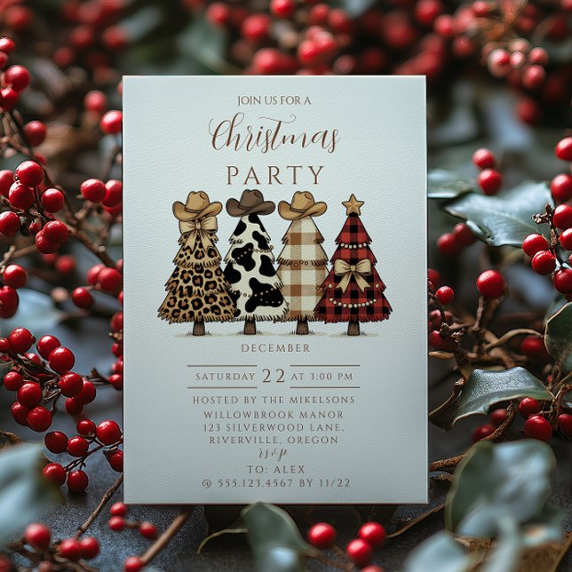 Invitación Navidad de vaquera occidental de cuadros y leopard (Subido por el creador)
