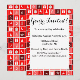 Invitación Navidad Decoración Patrón rojo de vacaciones
