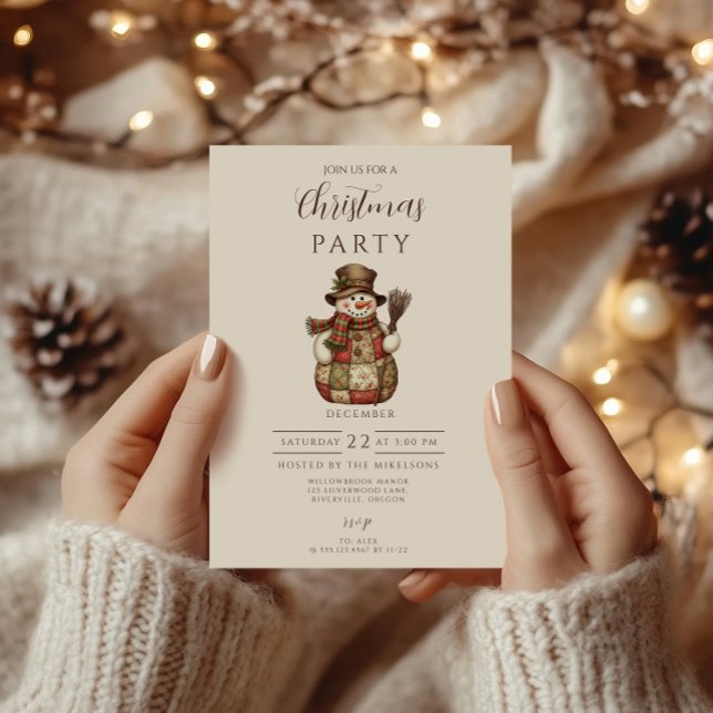 Invitación Navidad del Muñeco de Nieve con Parche Rural (Subido por el creador)