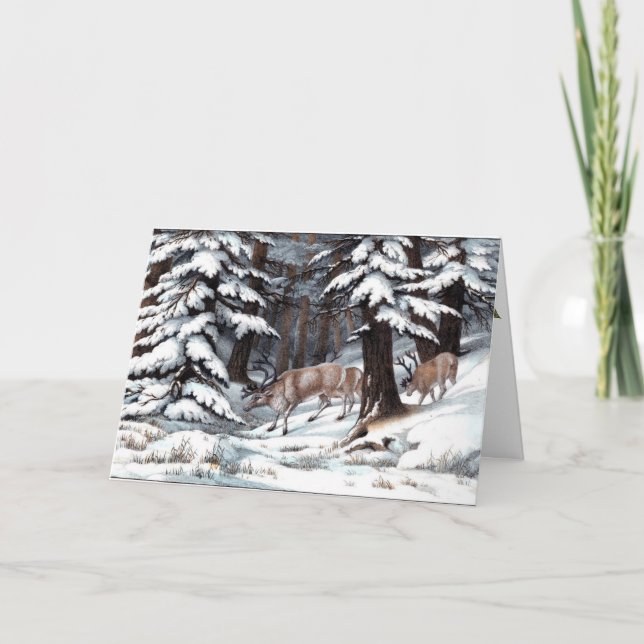 Invitación Navidad del reno del vintage que saluda (Anverso)