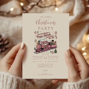 Invitación Navidad divertida con tren destrozado por Santa