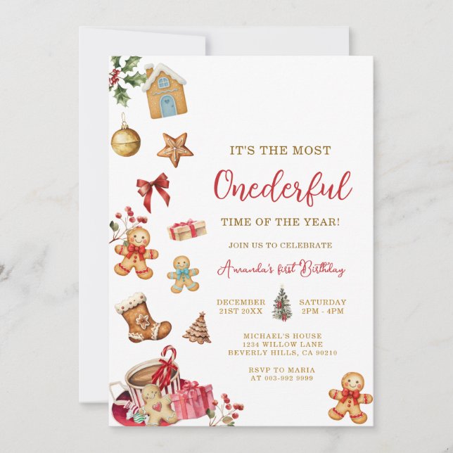 Invitación Navidad El Invierno Más ONEderful 1er Cumpleaños  (Anverso)