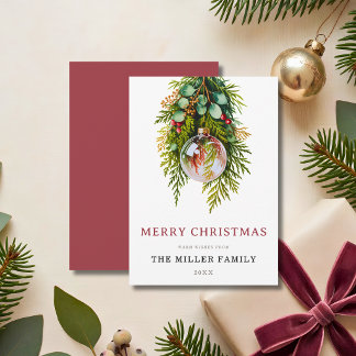 Invitación Navidad elegante con greenery en acuarela