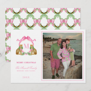 Invitación Navidad Elegante Cresta de Leopardo Monograma