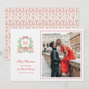 Invitación Navidad Elegante Monograma de Leopardo Crest 