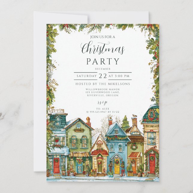 Invitación Navidad en el pueblo nevado (Anverso)