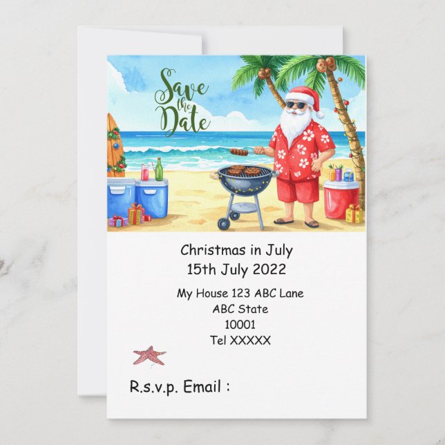 Invitación Navidad en Julio con PAPÁ NOEL Guarda la fecha (Anverso)
