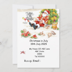 Invitación Navidad en Julio con SANTA CLAUS Guarda la fecha