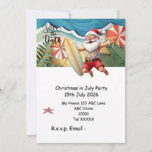 Invitación Navidad en Julio con SANTA CLAUS Guarda la fecha