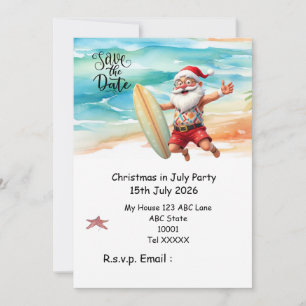 Invitación Navidad en Julio con SANTA CLAUS Guarda la fecha