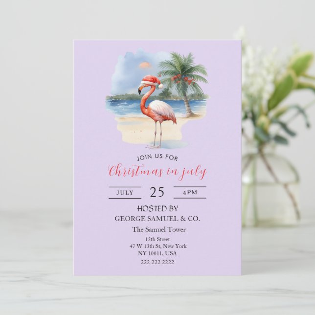 Invitación Navidad en julio Empresa personalizada Flamingo (Anverso de pie)