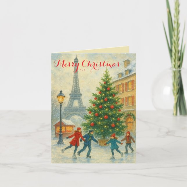 Invitación Navidad en París Torre Eiffel Invierno Personaliza (Anverso)