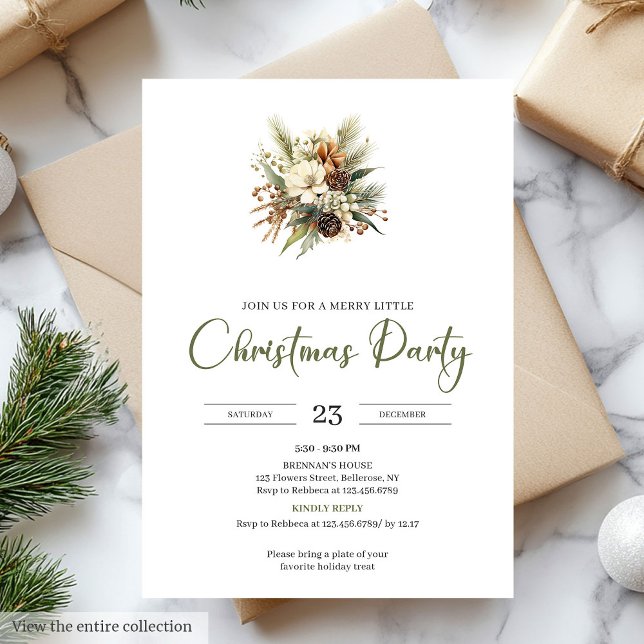 Invitación Navidad Escandinava Mínima Verde Musgo Beige (Scandinavian Minimal Moss Green Beige Christmas Party)