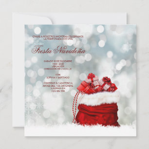 Invitación Navidad española Saco de Santa lleno de regalos de