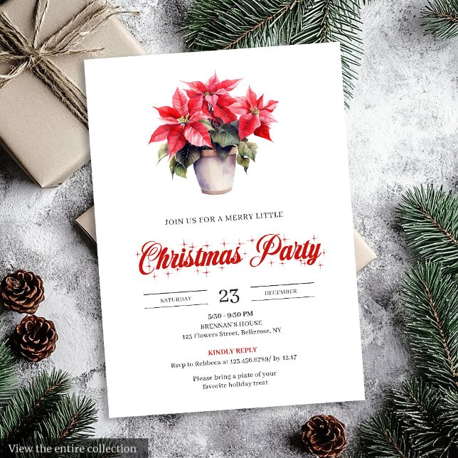 Invitación Navidad Estilo Acuarela Botánica Festiva  (Stylish Botanical Watercolor Holiday Christmas Invitation)