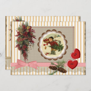 Invitación Navidad  estilo scrapbooking vintag