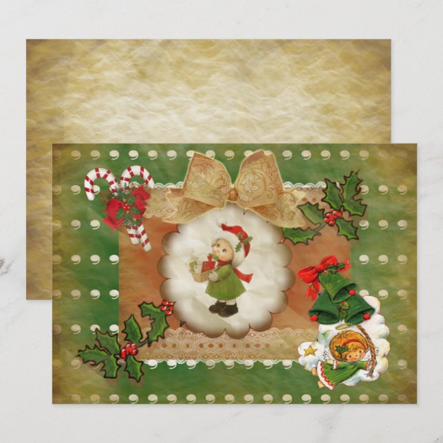 Invitación Navidad  estilo scrapbooking vintag (Anverso / Reverso)