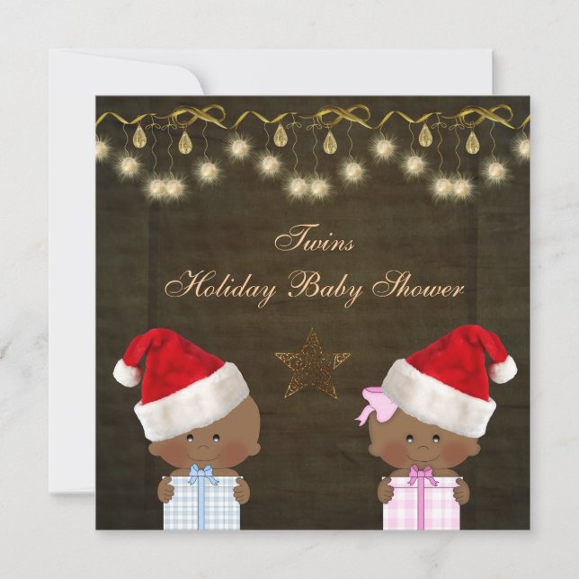 Invitación Navidad étnico Baby Shower de los gemelos del (Anverso)