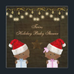 Invitación Navidad étnico Baby Shower de los gemelos del<br><div class="desc">El oro con clase hermoso y el navidad étnico afroamericano marrón Baby Shower de los gemelos del muchacho y del chica invita con un bebé lindo del muchacho y del chica con los gorras y los regalos de santa, una estrella bonita del oro, los ornamentos de la chispa elegante y...</div>