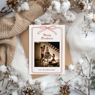 Invitación Navidad Familiar Foto Dibujada a Mano en Rojo y Cr