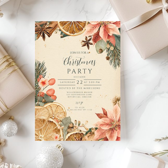 Invitación Navidad Feliz Naranja Seca Vintage (Subido por el creador)