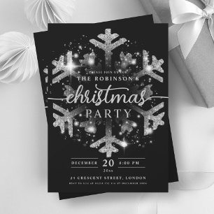 Invitación Navidad Festiva de Plata Copo de Nieve Invierno Ne