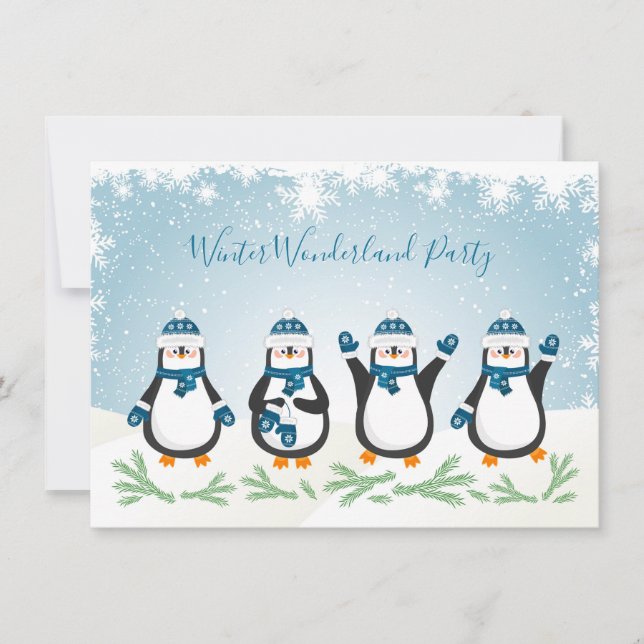 Invitación Navidad, fiesta de Penquins del invierno del Año (Anverso)