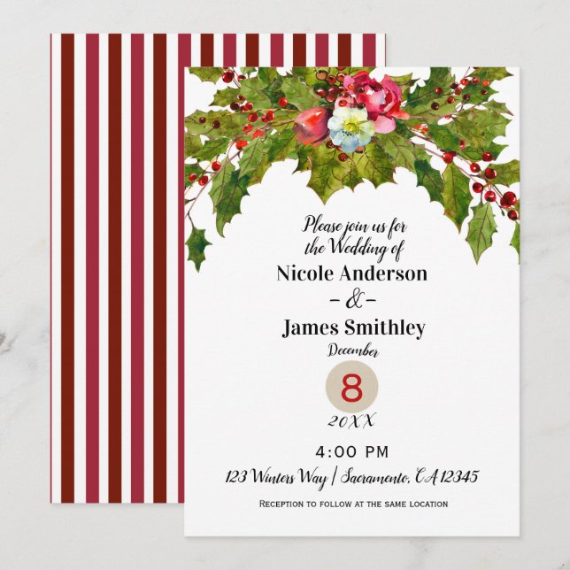Invitación Navidad Fiesta Holly Berry Boda de Invierno (Anverso / Reverso)