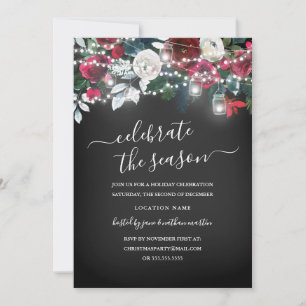 Invitación Navidad Floral Burgundy Pizarra Rústica