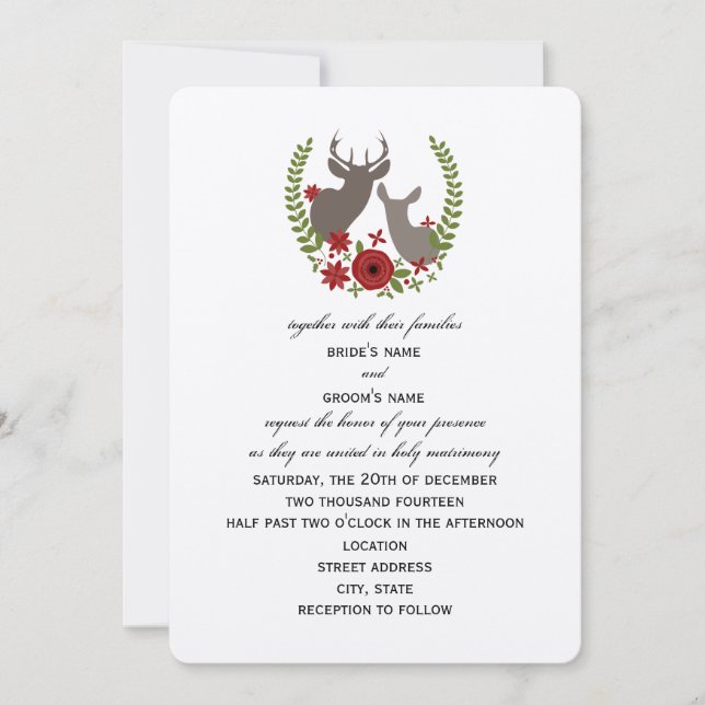 Invitación Navidad floral de los ciervos que casa la (Anverso)