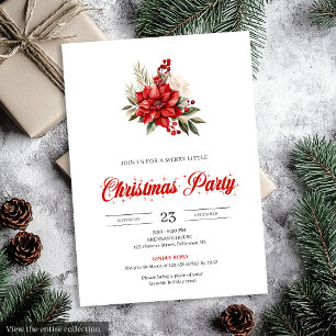 Invitación Navidad floral poinsettia roja blanca con estilo