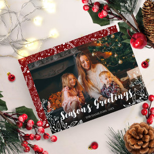 Invitación Navidad Foto Escritura Blanca Bonita Foliaje de In