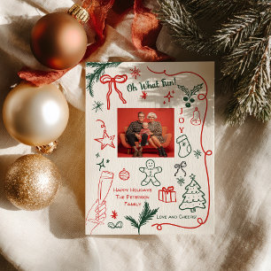 Invitación Navidad Foto Navideña Caprichosa Dibujada a Mano