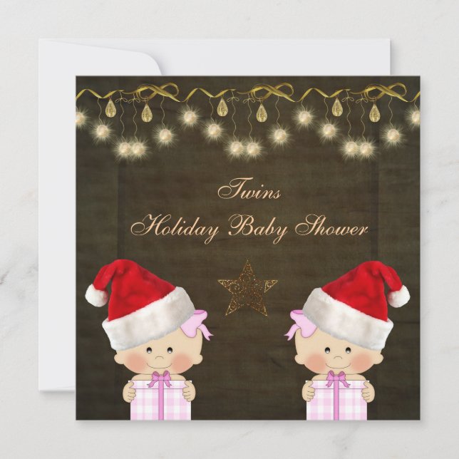 Invitación Navidad gemelo Baby Shower de los chicas (Anverso)