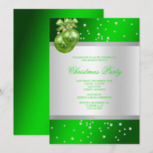 Invitación Navidad Glamurosa con Adornos Verdes y Perlas
