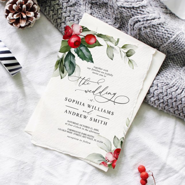 Invitación Navidad Greenery y Boda de las Berries Rojas (Christmas Wedding Invitation)