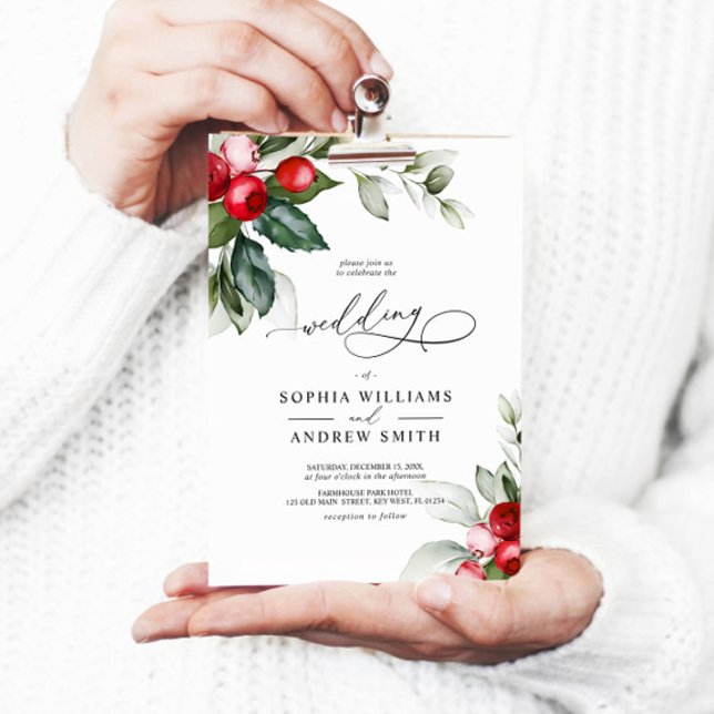 Invitación Navidad Greenery y Boda de las Berries Rojas (Christmas Wedding Invitation)