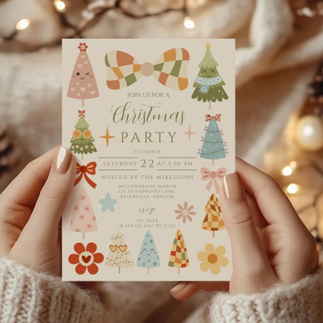 Invitación Navidad Groovy Retro con Lazo (Subido por el creador)