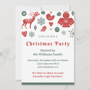 Invitación Navidad Hermoso Patrón Nórdico Verde