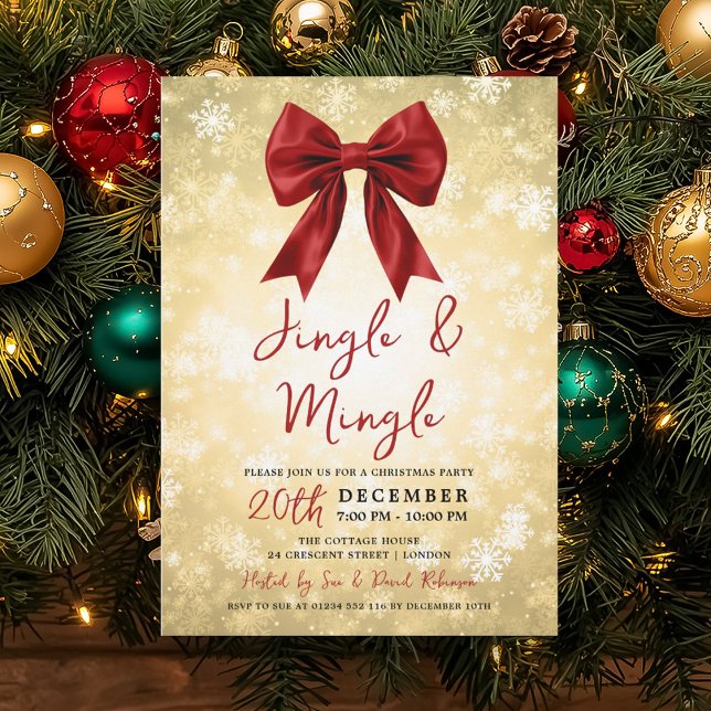 Invitación Navidad Jingle Mingle Invierno Mágico (Gold Red Jingle Mingle Christmas Winter Wonder Invitation)