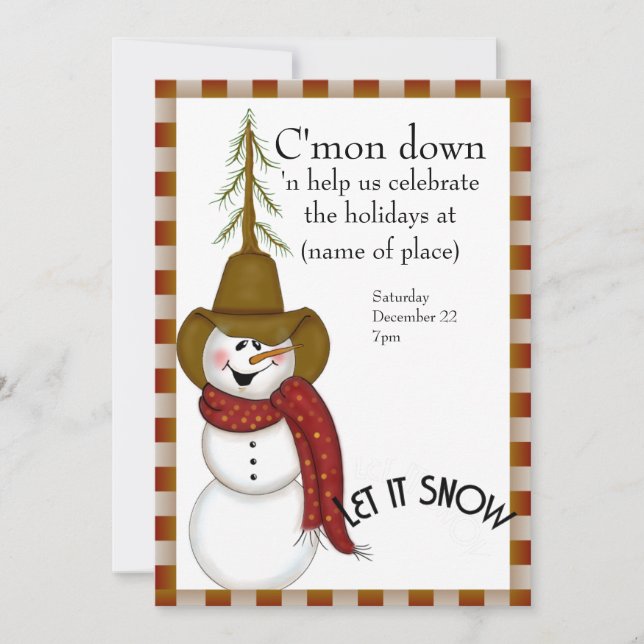 Invitación Navidad lindo del muñeco de nieve del vaquero del (Anverso)